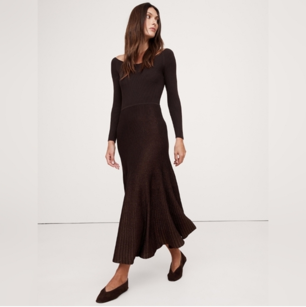 NWT Banana Republic Sculpted V-Neck Maxi Dress chocolate ganache brown